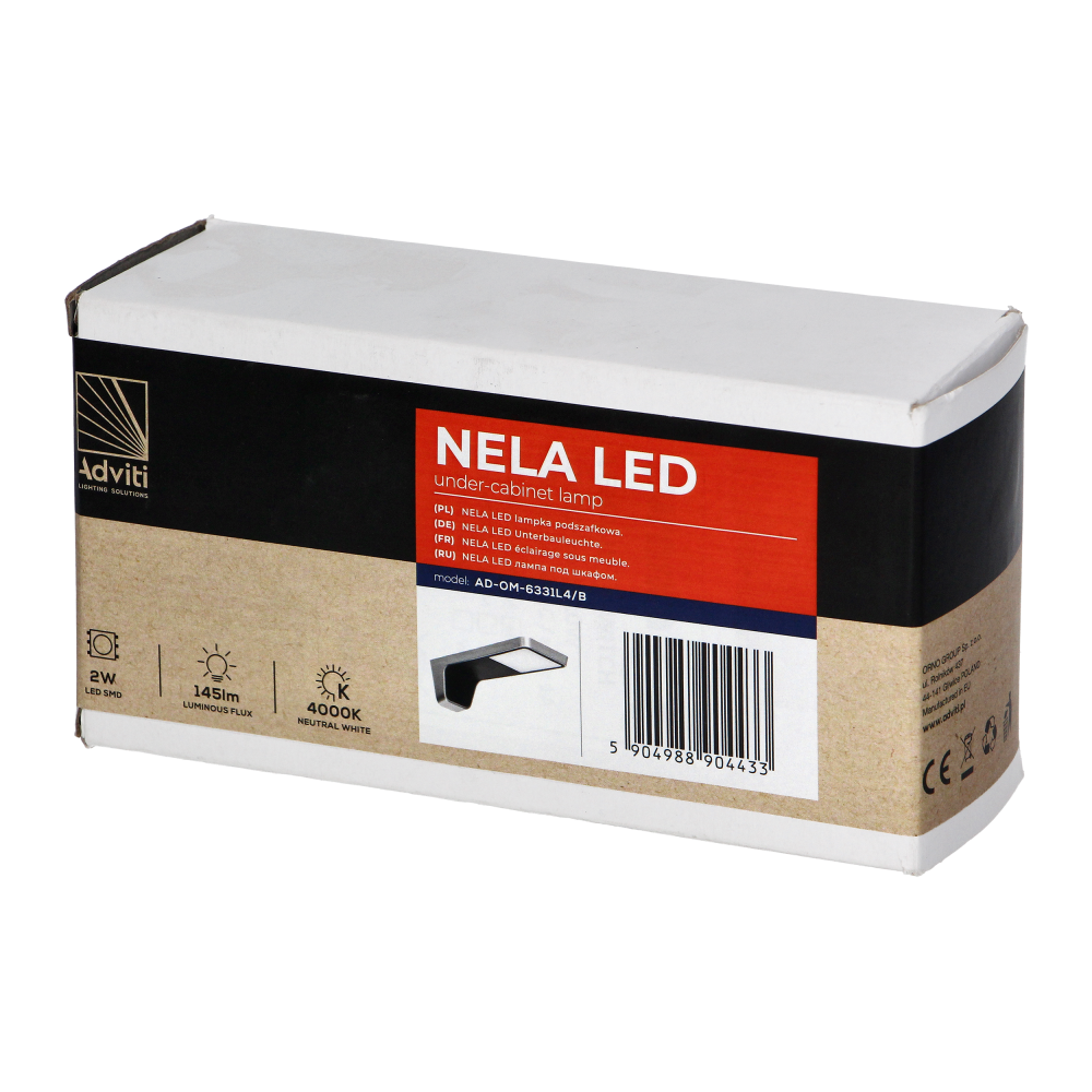 NELA LED under-cabinet lamp, 2W, 145lm, 4000K, black