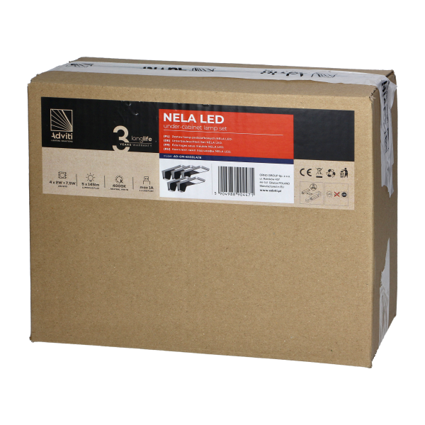 NELA zestaw 5 lamp podszafkowych LED, 4x2W+7,5W, 4000K, z USB, czarny NELA zestaw 5 lamp podszafkowych LED, 4x2W+7,5W, 4000K, z USB, czarny