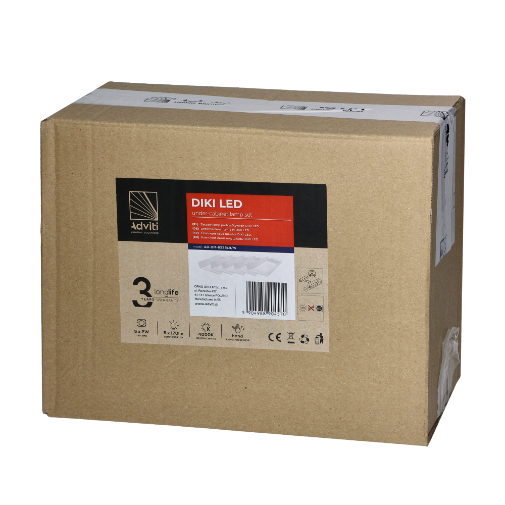 DIKI zestaw 5 lamp podszafkowych LED, 5x2W, 4000K, z wyłącznikiem bezdotykowym, biały