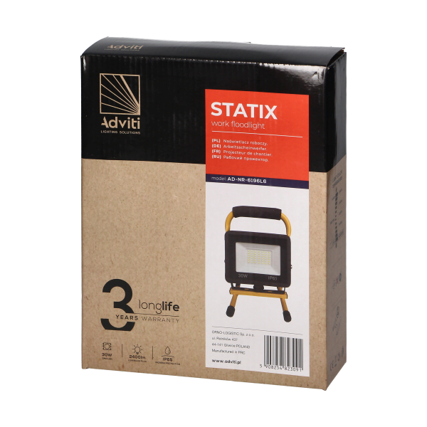 STATIX workshop floodlight on a stand, 30W, 2400lm, IP65, 6000K STATIX workshop floodlight on a stand, 30W, 2400lm, IP65, 6000K