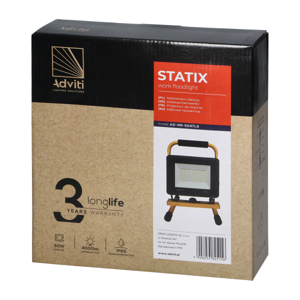 STATIX workshop floodlight on a stand, 50W, 4000lm, IP65, 6000K STATIX workshop floodlight on a stand, 50W, 4000lm, IP65, 6000K