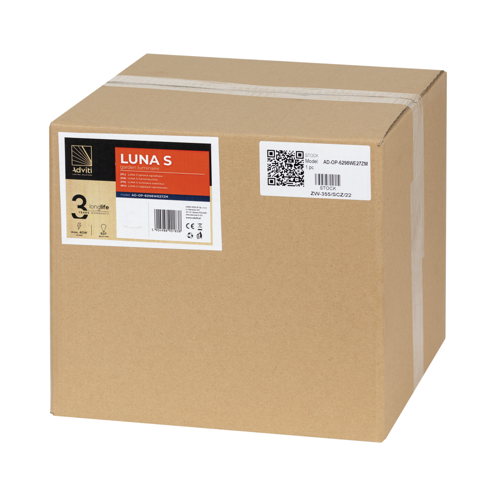 LUNA S garden light ball 1xE27, 1x40W, IP44, white, Ø 300