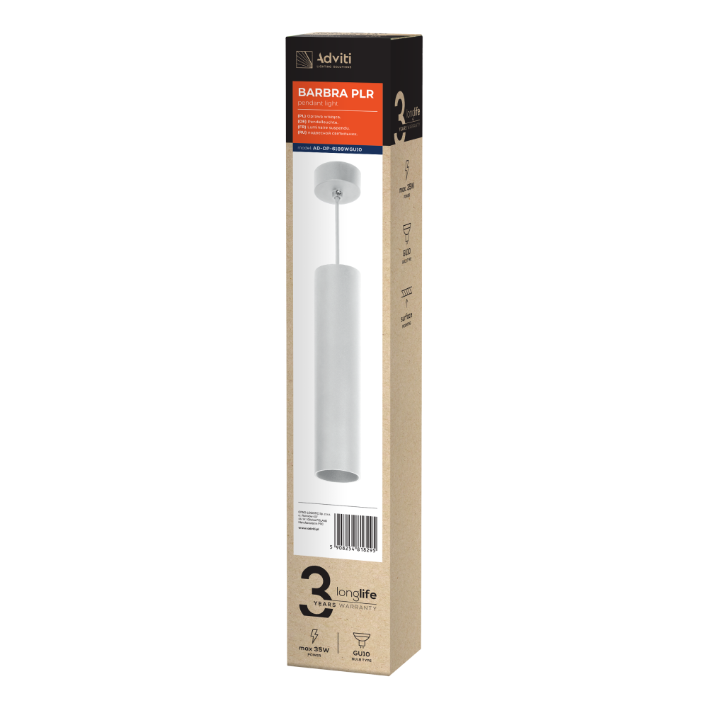 BARBRA PLR GU10 oprawa wisząca max 35W, IP20, okrągły, biały, aluminium