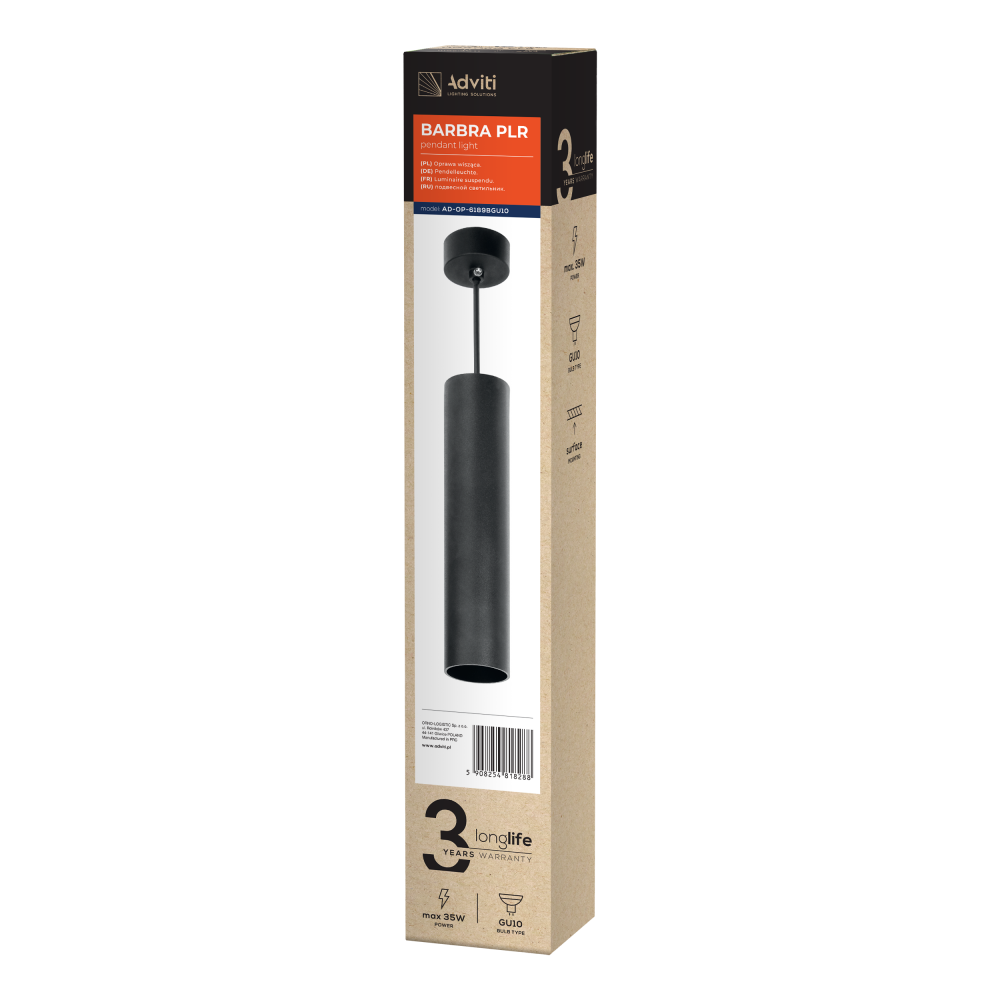 BARBRA PLR GU10 oprawa wisząca max 7W, IP20, okrągła, czarna, aluminium