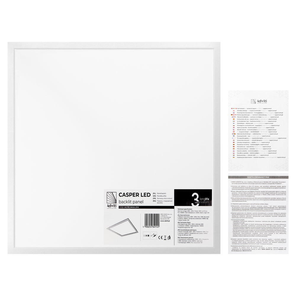 CASPER LED 40W panel typu backlit, 4000lm, IP20, 4000K