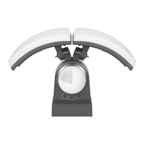 TOS DUO LED 2x20W double garden floodlight with PIR motion sensor, 2x1600lm, IP65, 4000K, PC, grey