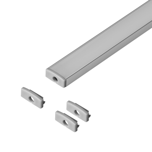 Set: aluminium profile for LED strips, 2000 x 16.1 x 6.05 mm, surface, silver, milky cover, 4 end caps