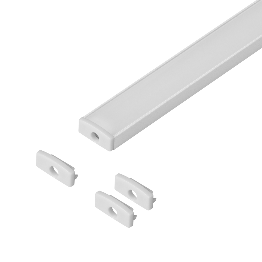 Set: aluminium profile for LED strips, 2000 x 16.1 x 6.05 mm, surface, white, milky cover, 4 end caps