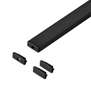 Set: aluminium profile for LED strips, 2000 x 16.1 x 6.05 mm, surface, black, black cover, 4 end caps