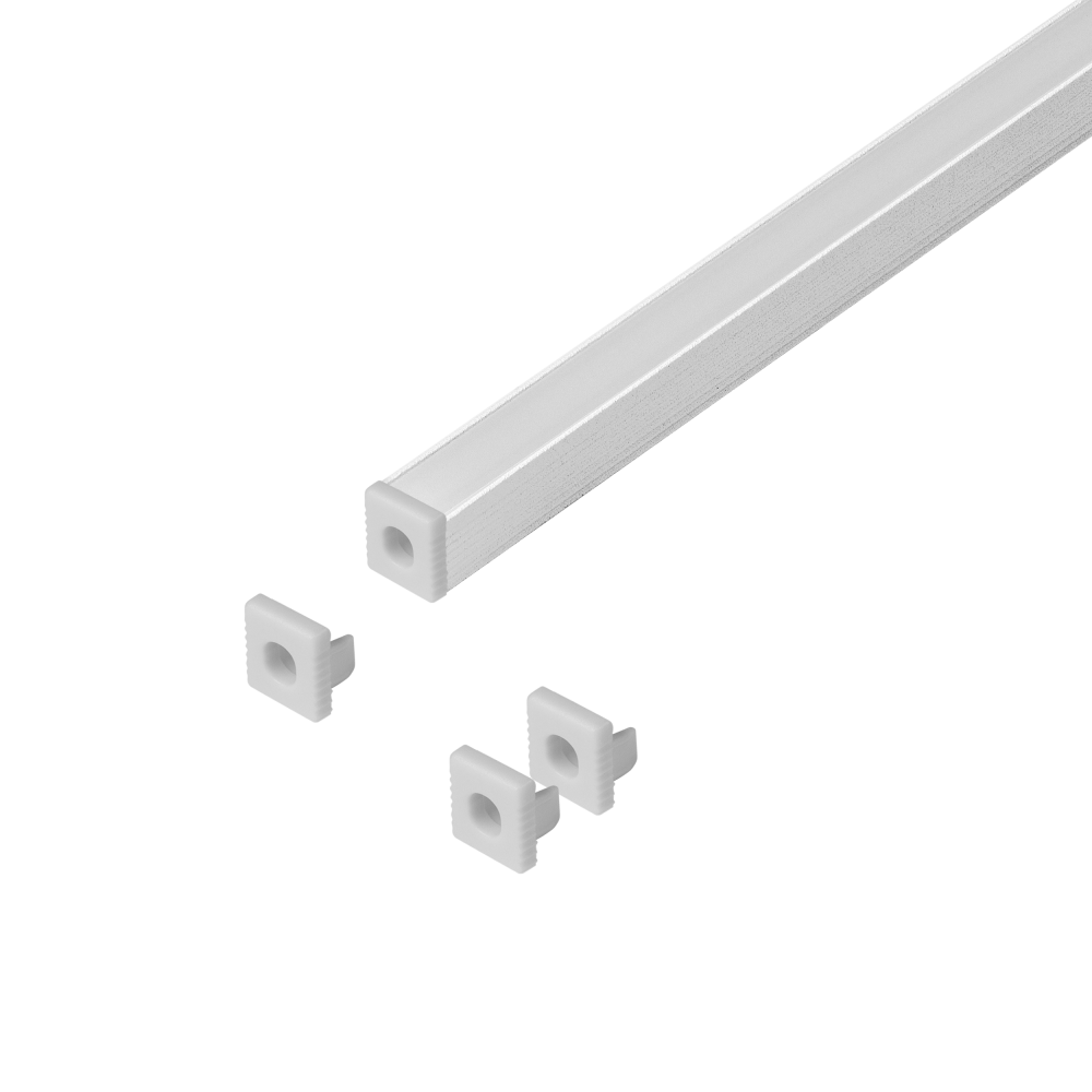 Set: aluminium profile for LED strips, 2000 x 7.8 x 9 mm, surface, white, milky cover, 4 end caps