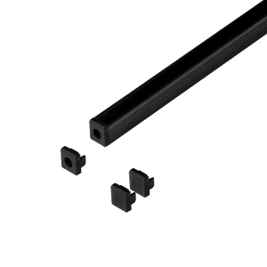 Set: aluminium profile for LED strips, 2000 x 7.8 x 9 mm, surface, black, black cover, 4 end caps