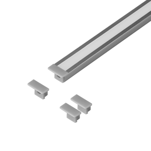Set: aluminium profile for LED strips, 2000 x 12.8 x 9 mm, recessed, silver, frosted cover, 4 end caps