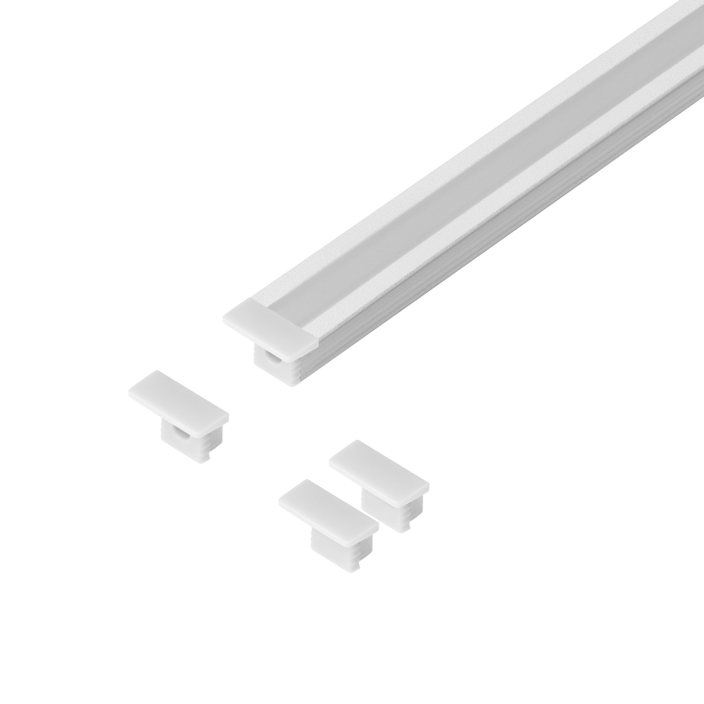 Set: aluminium profile for LED strips, 2000 x 12.8 x 9 mm, recessed, white, frosted cover, 4 end caps