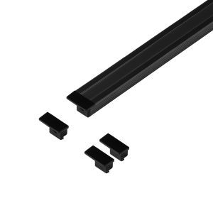 Set: aluminium profile for LED strips, 2000 x 12.8 x 9 mm, recessed, black, black cover, 4 end caps
