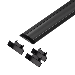 Set: aluminium profile for LED strips, 2000 x 24.5 x 6.05 mm, recessed, black, black cover, 4 end caps