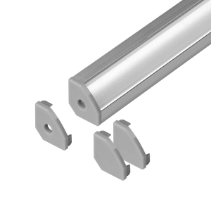 Zestaw: profil aluminiowy do taśm LED, 2000 x 18 x 18 mm, narożny, srebrny, klosz mleczny, 4 zaślepki