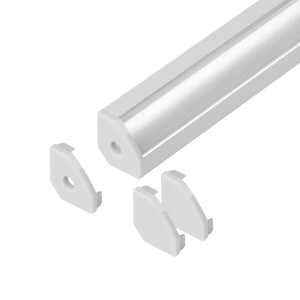 Zestaw: profil aluminiowy do taśm LED, 2000 x 18 x 18 mm, narożny, biały, klosz mrożony, 4 zaślepki