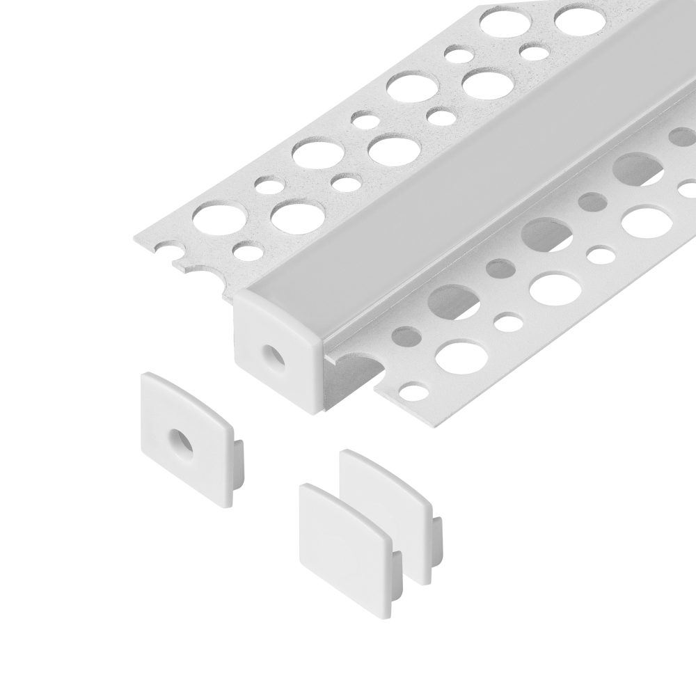 Zestaw: profil aluminiowy do taśm LED, 2000 x 55 x 13 mm, podtynkowy, biały, klosz mrożony, 4 zaślepki