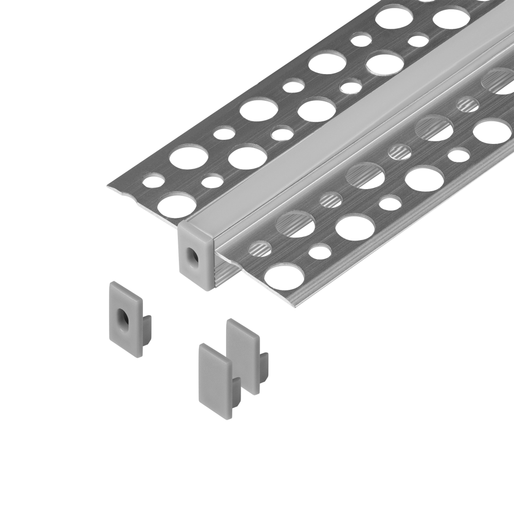Zestaw: profil aluminiowy do taśm LED, 2000 x 47,7 x 11,9 mm, podtynkowy, srebrny, klosz mleczny, 4 zaślepki