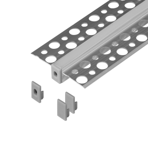 Set: aluminium profile for LED strips, 2000 x 47.7 x 11.9 mm, recessed, silver, frosted cover, 4 end caps
