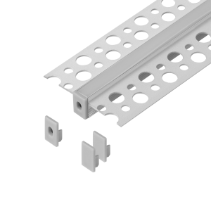 Zestaw: profil aluminiowy do taśm LED, 2000 x 47,7 x 11,9 mm, podtynkowy, biały, klosz mleczny, 4 zaślepki