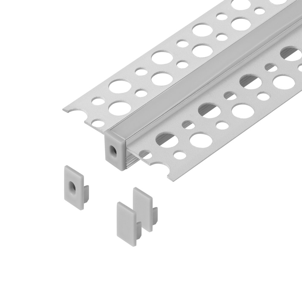 Set: aluminium profile for LED strips, 2000 x 47.7 x 11.9 mm, recessed, white, frosted cover, 4 end caps