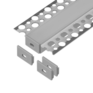 Set: aluminium profile for LED strips, 2000 x 55.8 x 12.5 mm, recessed, silver, frosted cover, 4 end caps