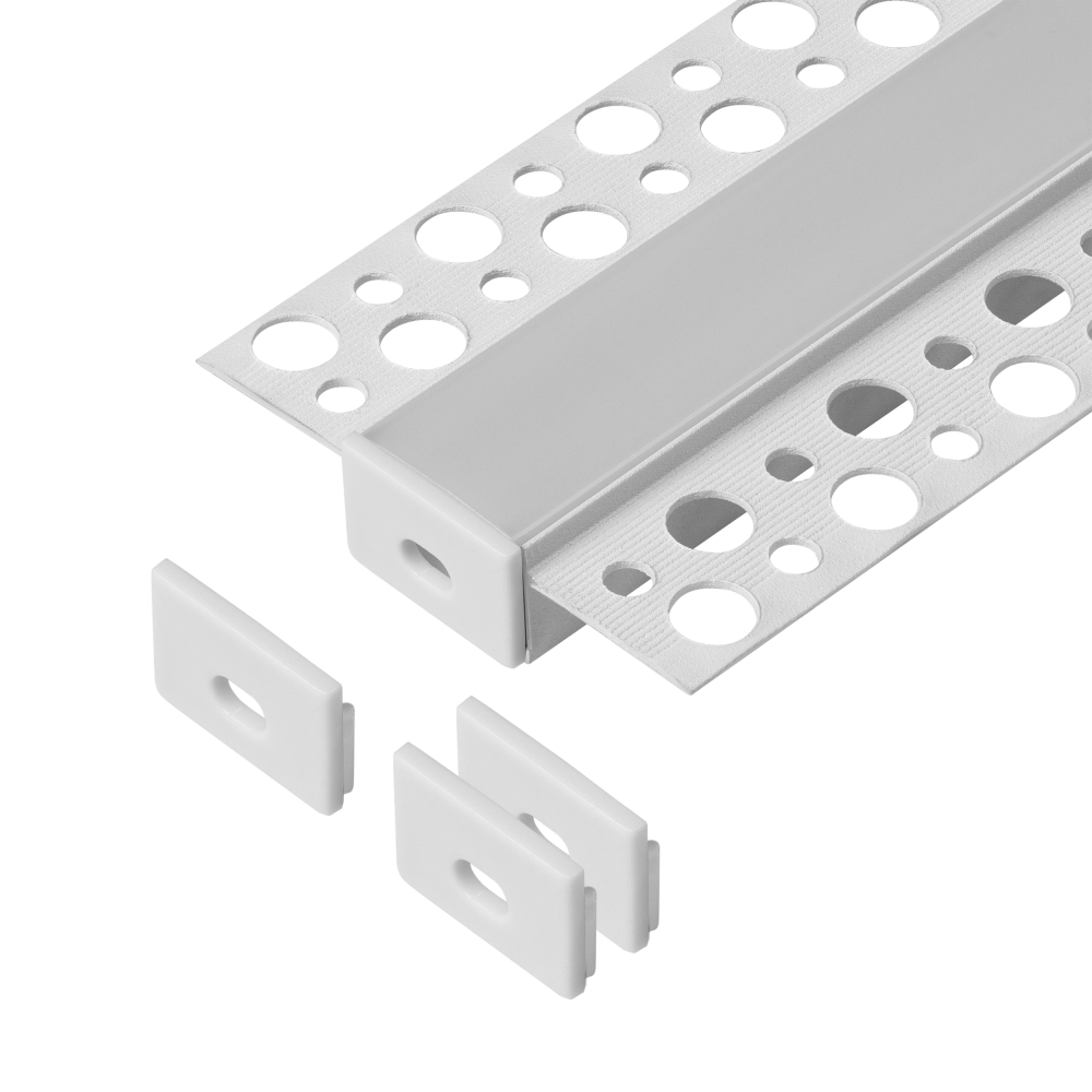 Set: aluminium profile for LED strips, 2000 x 55.8 x 12.5 mm, recessed, white, frosted cover, 4 end caps