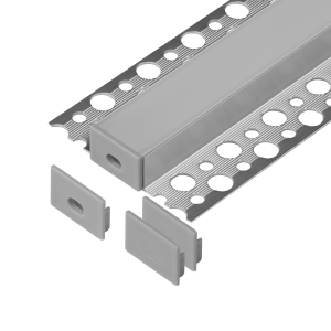 Set: aluminium profile for LED strips, 2000 x 55.8 x 12.5 mm, surface, silver, milky cover, 4 end caps