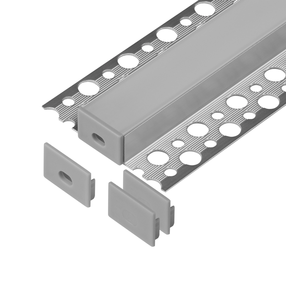 Zestaw: profil aluminiowy do taśm LED, 2000 x 55,8 x 12,5 mm, natynkowy, srebrny, klosz mleczny, 4 zaślepki