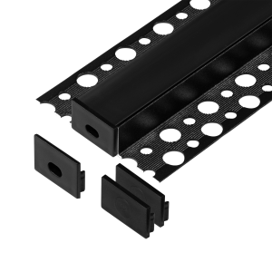 Zestaw: profil aluminiowy do taśm LED, 2000 x 55,8 x 12,5 mm, natynkowy, czarny, klosz czarny, 4 zaślepki