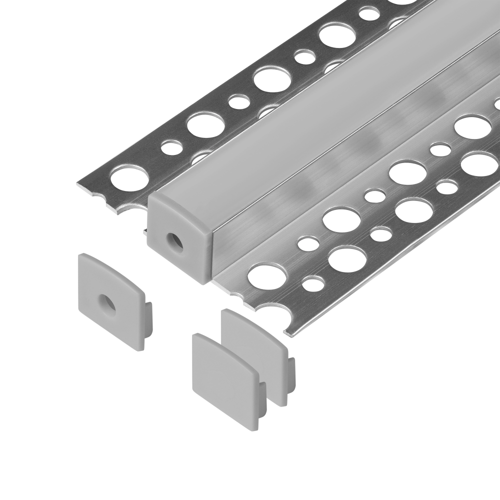 Zestaw: profil aluminiowy do taśm LED, 2000 x 55 x 13 mm, natynkowy, srebrny, klosz mleczny, 4 zaślepki