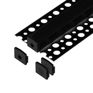 Set: aluminium profile for LED strips, 2000 x 55 x 13 mm, surface, black, black cover, 4 end caps