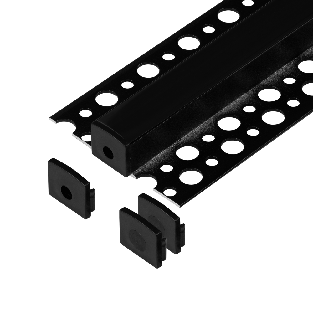 Zestaw: profil aluminiowy do taśm LED, 2000 x 55 x 13 mm, natynkowy, czarny, klosz czarny, 4 zaślepki
