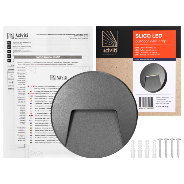 SLIGO LED 3W, Outdoor wall lamp, 240lm, IP65, 4000K, round, grey
