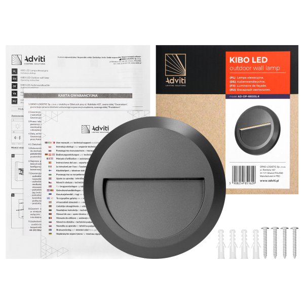 KIBO LED 1W, lampa elewacyjna, 100lm, IP65, 4000K, okrągła, szara
