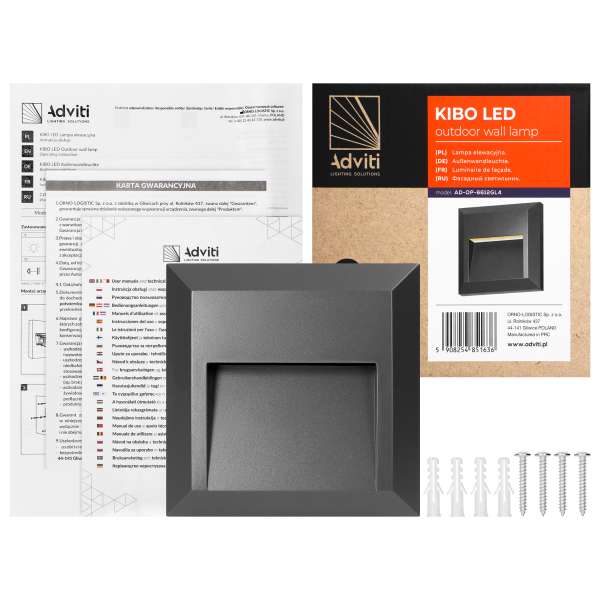 KIBO LED 1W, lampa elewacyjna, 80lm, IP65, 4000K, kwadratowa, szara