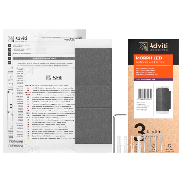 MORPH LED 12W, Double outdoor wall lamp, 1100lm, IP54, 4000K, grey