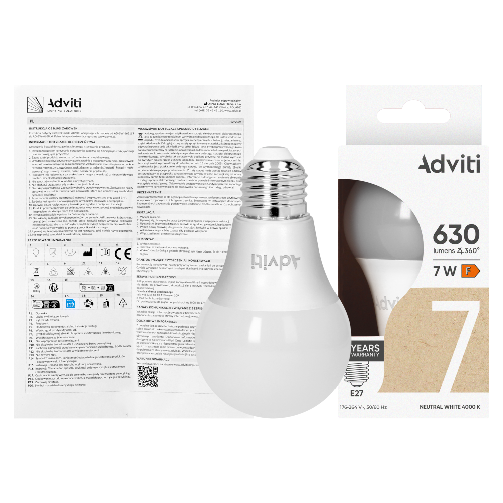 Żarówka LED E27 A60 7 W 630 lm 4000 K