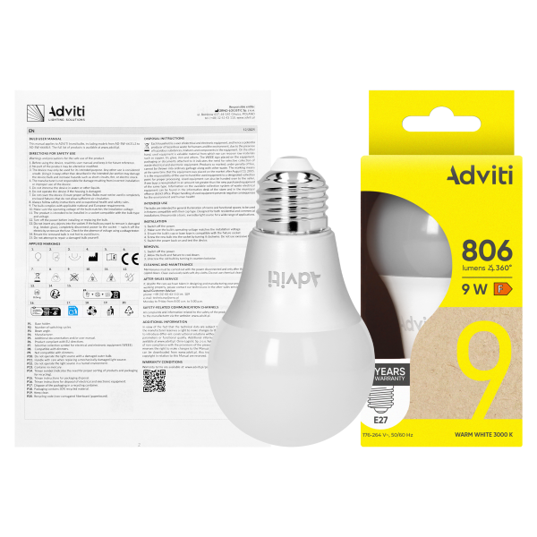 LED bulb E27 A60 9 W 806 lm 3000 K