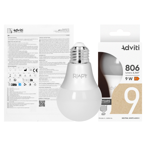 LED bulb E27 A60 9 W 806 lm 4000 K