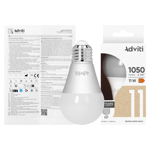 LED bulb E27 A60 11 W 1050 lm 4000 K
