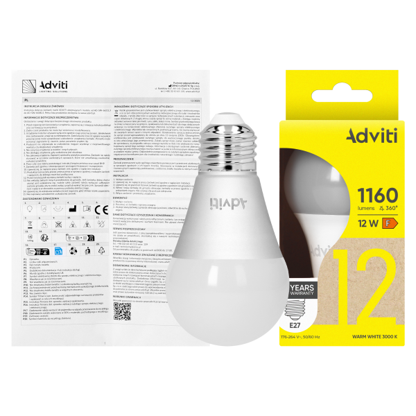 LED bulb E27 A60 12 W 1160 lm 3000 K