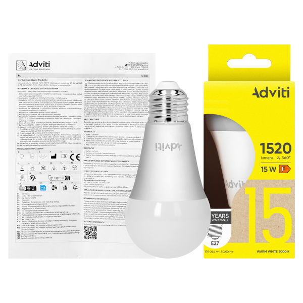LED bulb E27 A60 15 W 1520 lm 3000 K