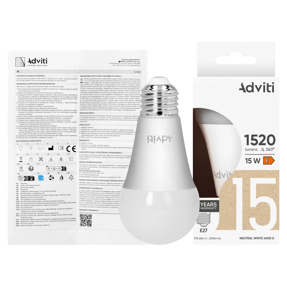 LED bulb E27 A60 15 W 1520 lm 4000 K