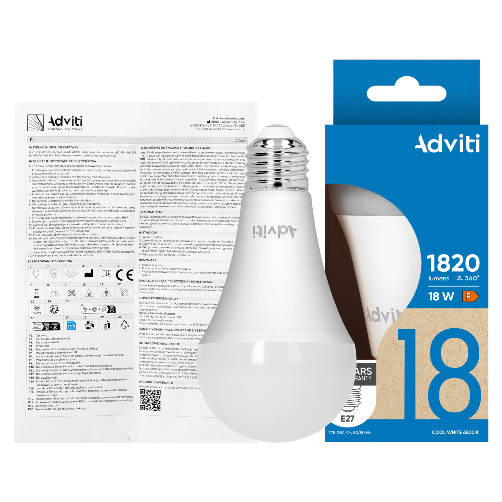 LED bulb E27 A70 18 W 1820 lm 6500 K