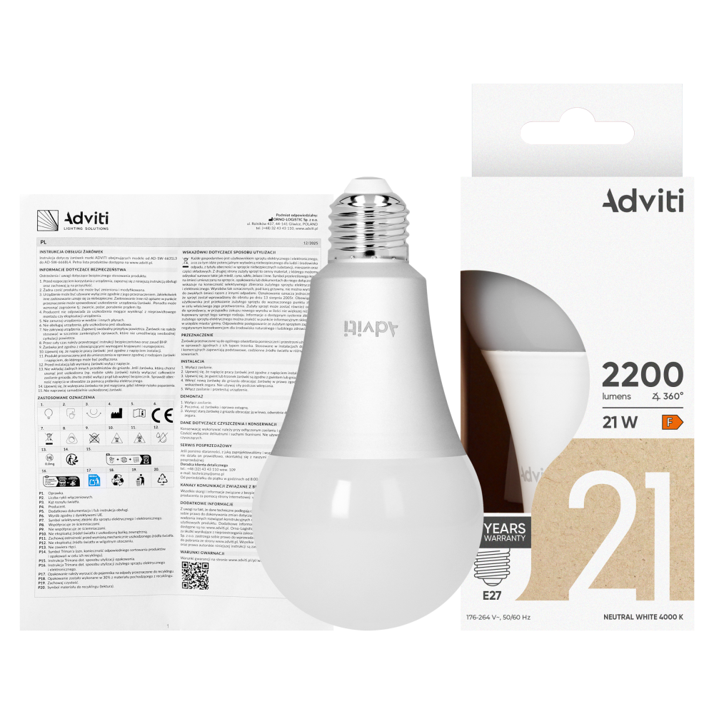 Żarówka LED E27 A80 21 W 2200 lm 4000 K