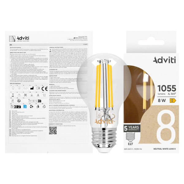 Żarówka LED FILAMENT C E27 A60 8 W 1055 lm 4000 K