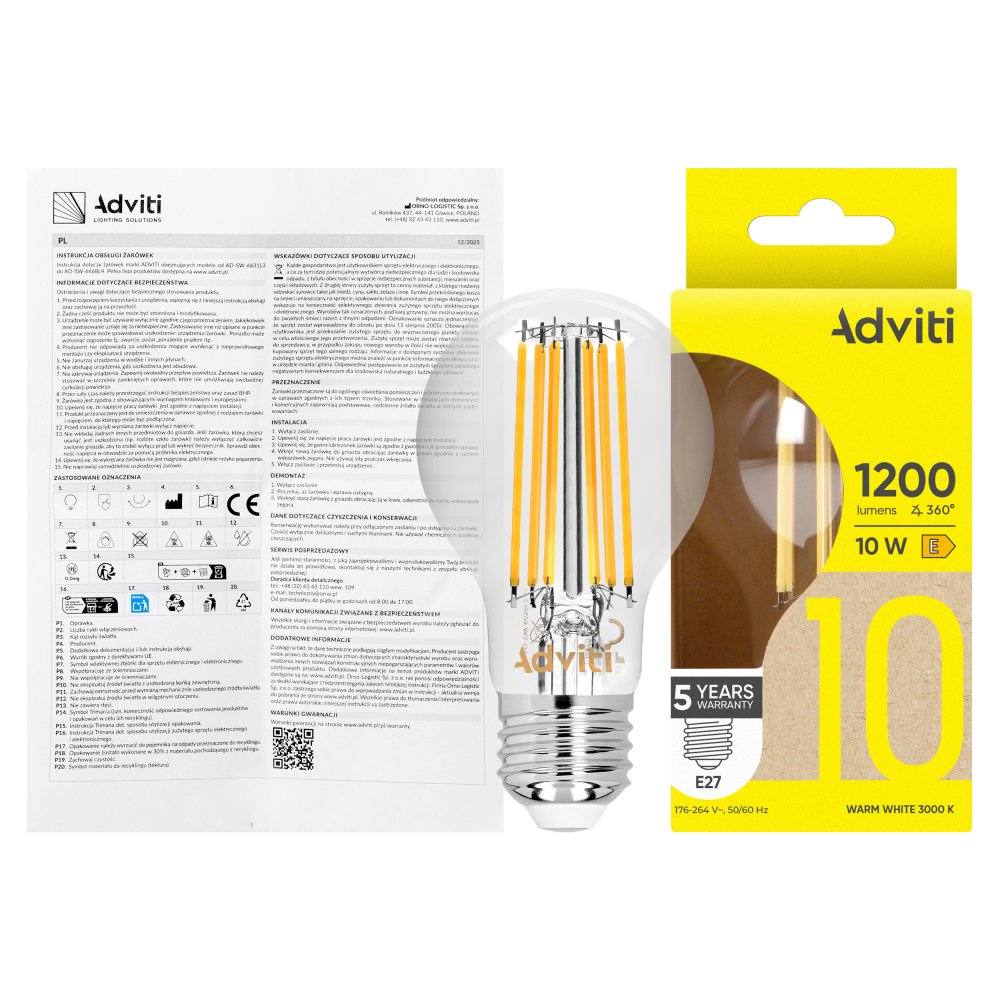 Żarówka LED FILAMENT C E27 A60 10 W 1200 lm 3000 K