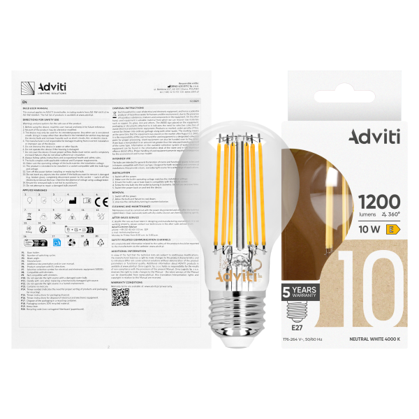 Żarówka LED FILAMENT C E27 A60 10 W 1200 lm 4000 K